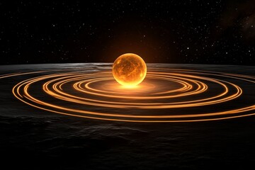 Fototapeta premium A single glowing star at the center of a minimalist galaxy, with faint lines representing spiral arms