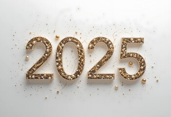 3d glossy dots handwritten golden 2025 numbers happy new year luxury gold wishes clipart sticker greetings background banner
