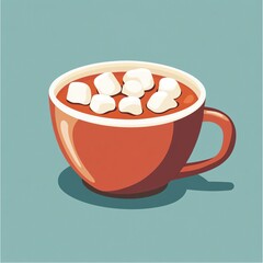 cartoon illustration steaming mug of hot chocolate topped with marshmallows