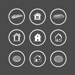 Home icon set, pizza, train, house