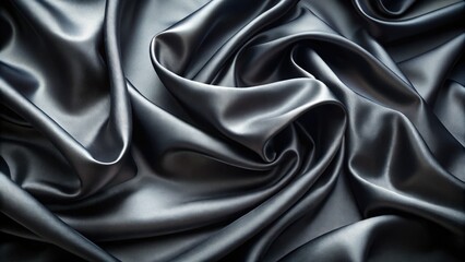 Fototapeta premium Close-up black silk: abstract texture, subtle shadows, luxurious fabric background.
