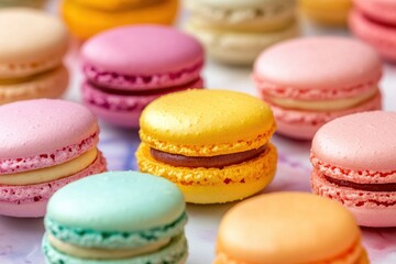 Obraz premium Colorful Macarons Arranged On A Light Surface
