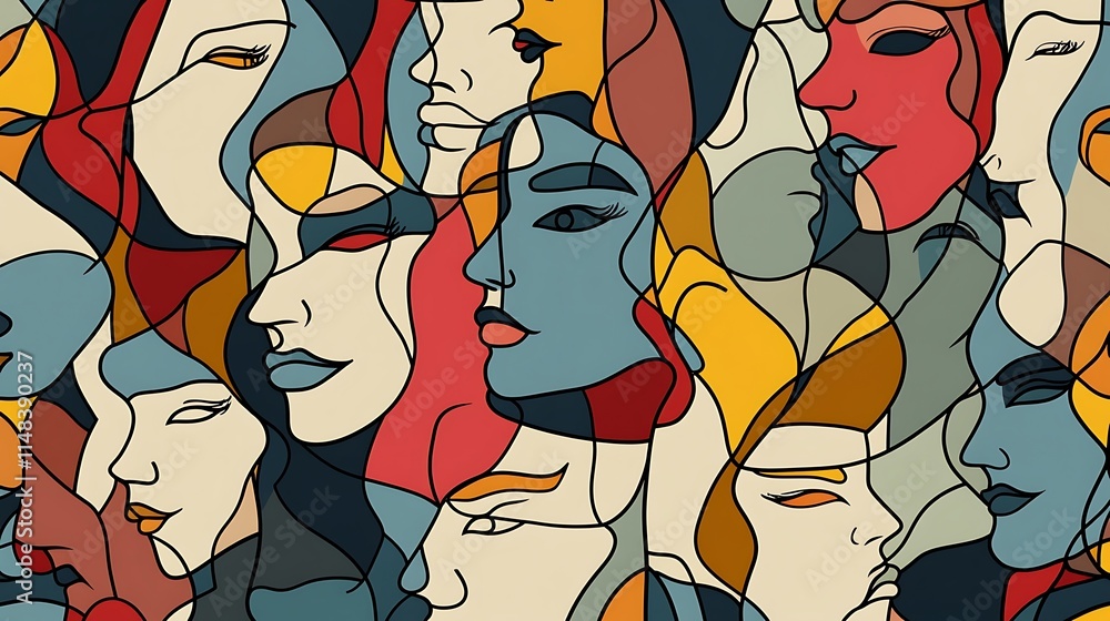 Poster abstract faces with varied colors.