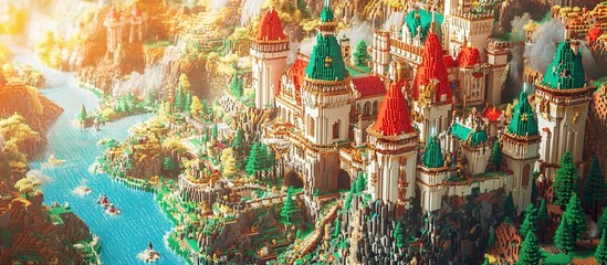 Fototapeta premium Majestic castle miniature on a scenic river landscape.