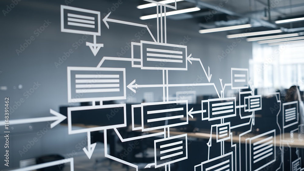 Aufkleber Business Process Automation Flowchart: Workflow, Hierarchy, Problem-Solving, Monitoring, and Quality Control
