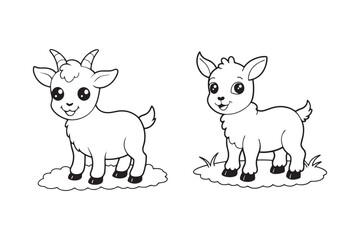 Goat line art vector illustration, Goat silhouette vector 
