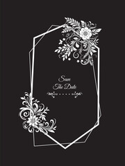 floral frame elements for text decoration in black and white flat style