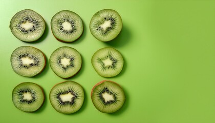 Aufgeschnittene Kiwis: Perfekte Symmetrie auf grünem Tisch