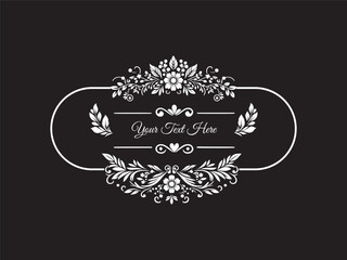 floral frame elements for text decoration in black and white flat style
