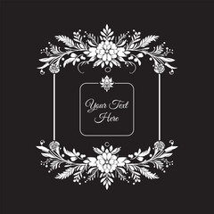 floral frame elements for text decoration in black and white flat style