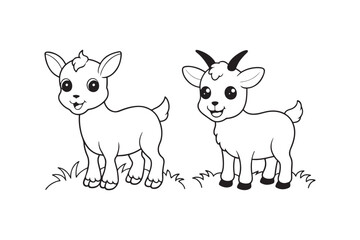 Goat line art vector illustration, Goat silhouette vector 