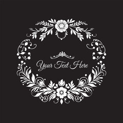 floral frame elements for text decoration in black and white flat style