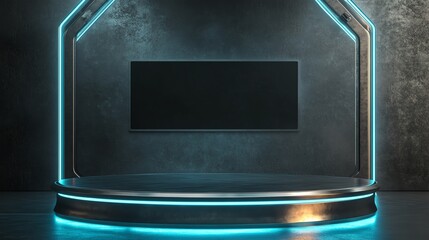Obraz premium Futuristic stage with glowing edges, perfect for presentations, events, or virtual showcases.