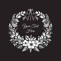 floral frame elements for text decoration in black and white flat style