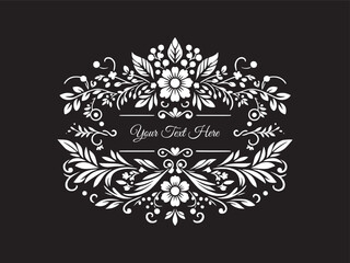 floral frame elements for text decoration in black and white flat style