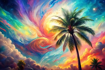 Surreal Palm Tree Wallpaper, AI Art, Generative Design, Abstract Tropical Backgrounds, Fantasy Palm Leaves