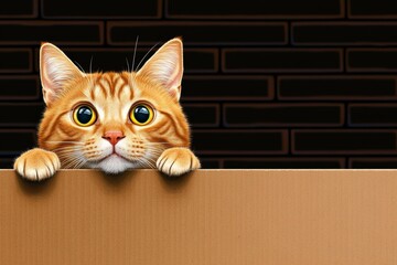 A pixel art of a cat stuck in a cardboard box, with only its head poking out and a comical surprised expression