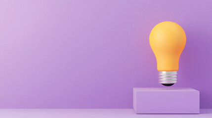 Symbolizing lightbulb Ideas concept. glowing orange bulb hovers above purple block, creating vibrant scene