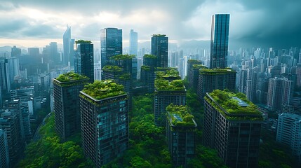 Obraz premium Modern architectural structure glowing softly at night amidst lush natural greenery wallpaper image