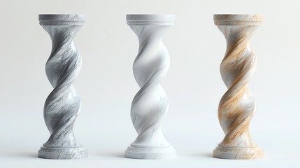 Elegant twisted columns in marble showcasing modern design and craftsmanship, ideal for interior decor concepts.