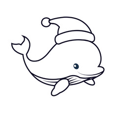 A cartoon of a cute whale for Christmas with Santa's hat