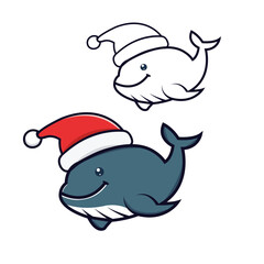 A cartoon of a cute whale for Christmas with Santa's hat