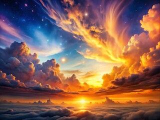 Fototapeta premium Surreal Sunset Sky Photography: Dreamlike Cloudscape, Fantasy Landscape, Celestial Art
