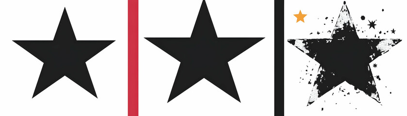 Abstract Star Illustration, Graphic Design Elements with Black Stars on White Background, featuring Variations in Style and Texture