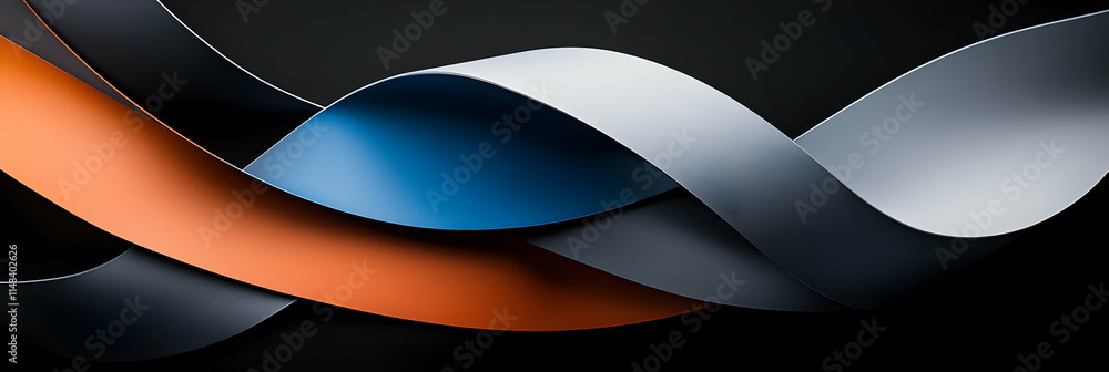 Poster abstract colorful ribbons intertwine elegantly, showing dynamic movement and smooth texture, represe