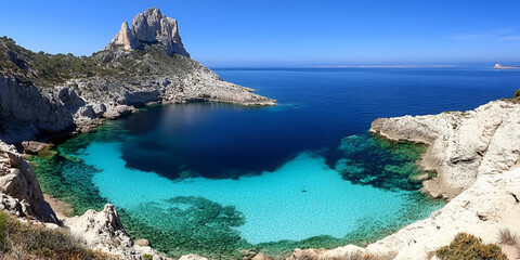 Mediterranean Coastal Cove, Turquoise Waters, Dramatic Cliffs, Sunny Day