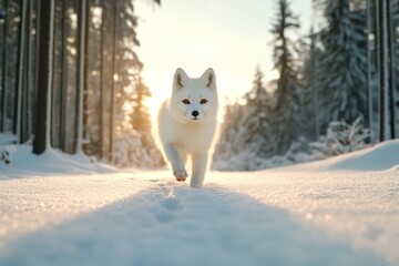 Naklejka premium A silver fox with shimmering fur moving silently through a frosty forest
