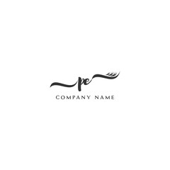 Minimalist PE Logo Design with Abstract Feather Element