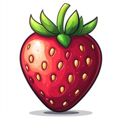 Obraz premium Single juicy red strawberry with green leaves.