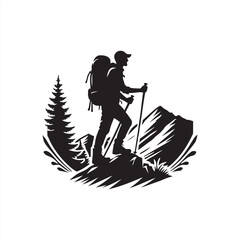 hiker silhouette vector logo design illustration