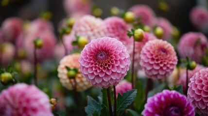 Pink Dahlia Flowers Bloom in Garden