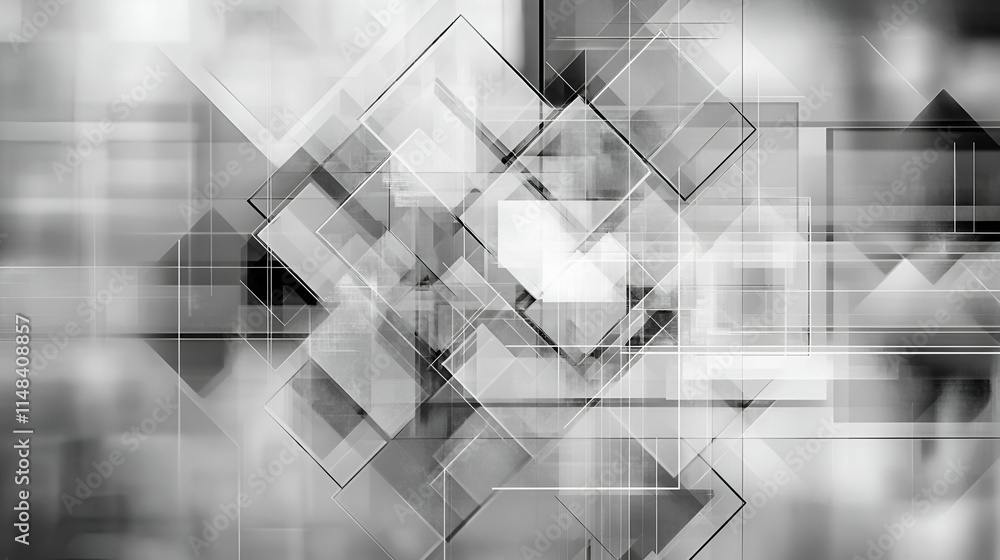 Poster abstract grayscale geometric background, intersecting shapes and lines create a modern, sleek design