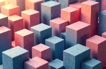 Obraz premium Geometric Stacked Blocks, Abstract 3D Background, Shadows and Light Aesthetics