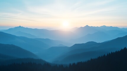 Obraz premium Mountain sunrise with blue haze.