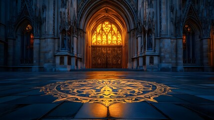 Obraz premium Front view of the Duomo di Milano, with intricate Gothic details glowing under golden evening light, in 4K resolution