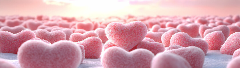 Obraz premium Pink Heartscape, A field of frosted hearts bathed in sunrise light.
