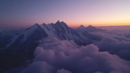 Aerial shot of the Trango Towers in Baltistan, with jagged peaks glowing under soft twilight, in 4K resolution