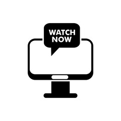 Monitor and Watch now button icon. Watch now video play button icon vector