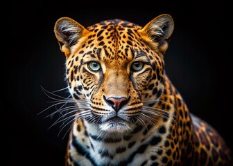 Obraz premium Tilt-Shift Leopard Photography: Miniature Wildcat on Black Background