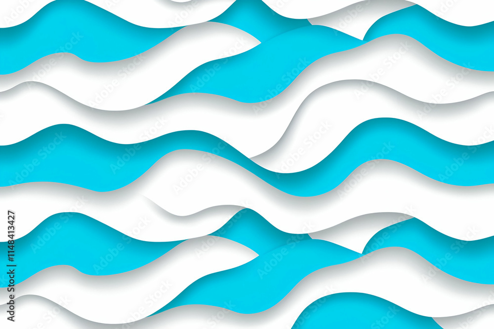 Poster abstract wave background, stylish cyan and white papercut style undulating pattern for design projec