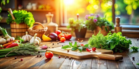 Tilt-Shift Miniature Cutting Board Photography: Wooden Kitchen Countertop Food Prep Images