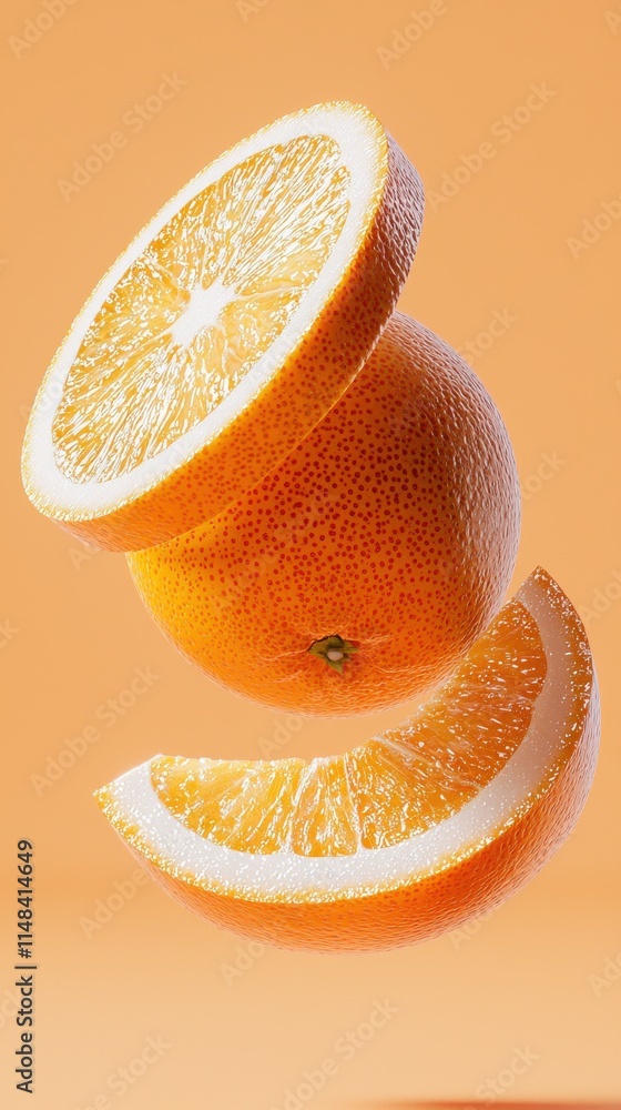 Aufkleber floating orange slices studio setting high-resolution textures minimalist design close-up view vibra