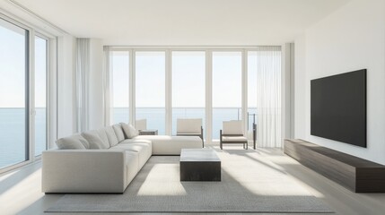 Fototapeta premium Minimalist modern room with stylish, clean decor. Featuring sleek lines and neutral tones