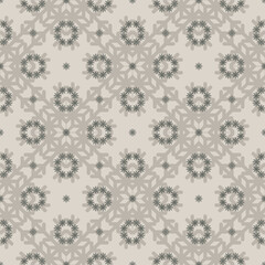 Monochrome Christmas seamless vector snowflake pattern on beige background. Beautiful seasonal pattern for wrapping paper, greeting cards, invitations, gift boxes and home decor.