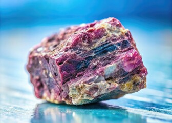 Fototapeta premium Crocidolite's blue fibers gleam, a tilt-shift macro reveals intricate mineral detail in this asbestos specimen.