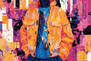 Fototapeta premium Abstract Digital Painting Of A Person Wearing An Orange Jacket